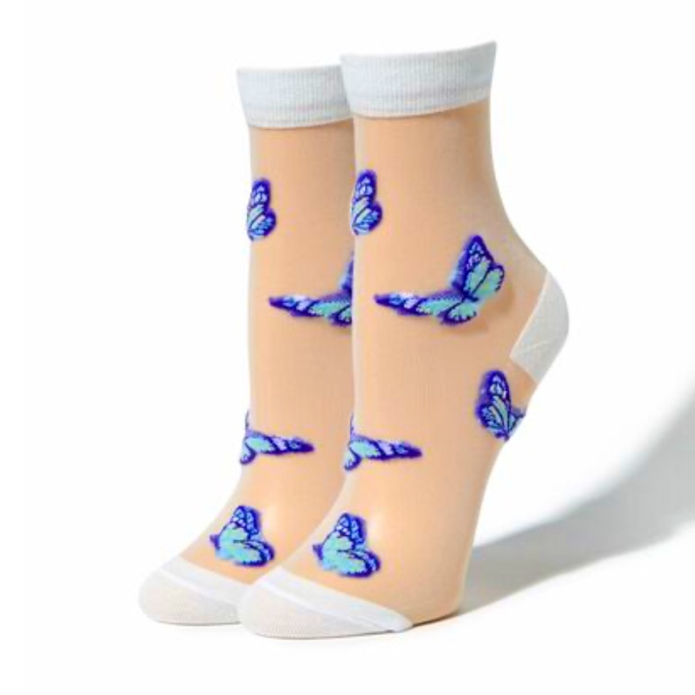 Forever 21 Sheer Butterfly Crew Socks
